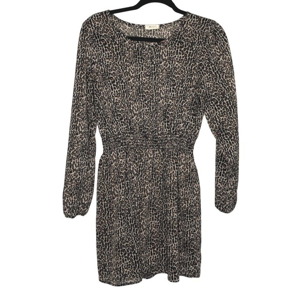 Everly Dress Womens Sz S Brown Leopard Animal Print Smocked Waist Mini Boho Chic